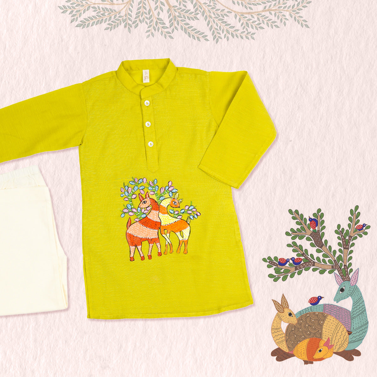 Bhola Hiran Hand Printed Kurta Pajama Set - Firky