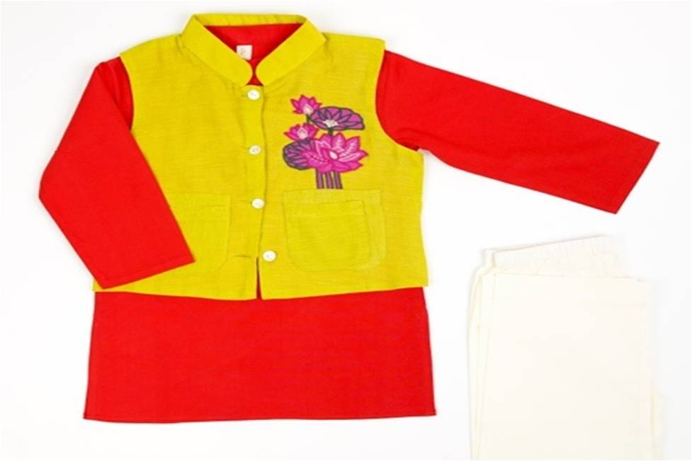 Kamal Applique Kurta Pajama Set with Bandi - Firky