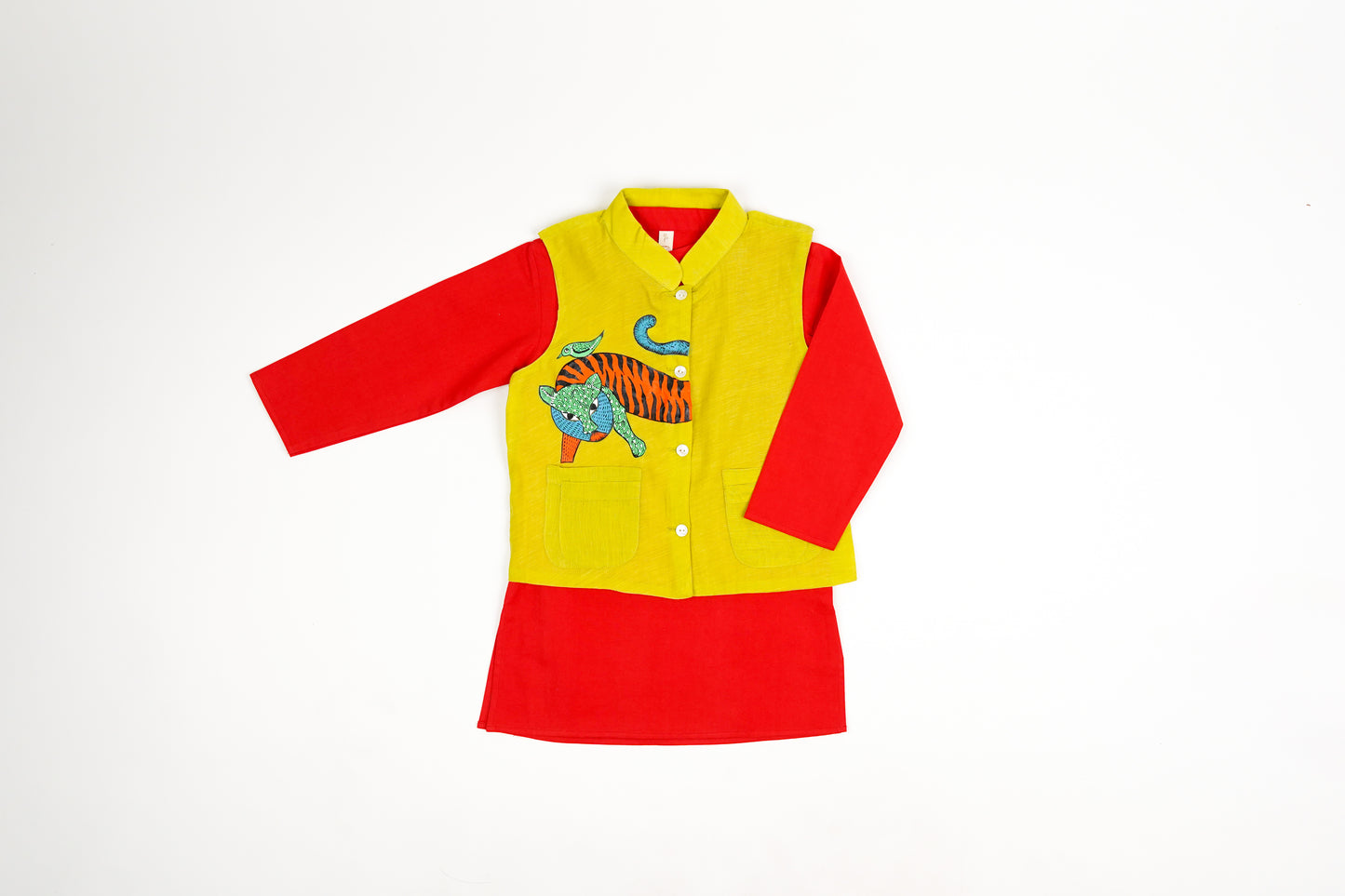 Baagh Hand Painted Kurta Pajama Bandi Set - Firky