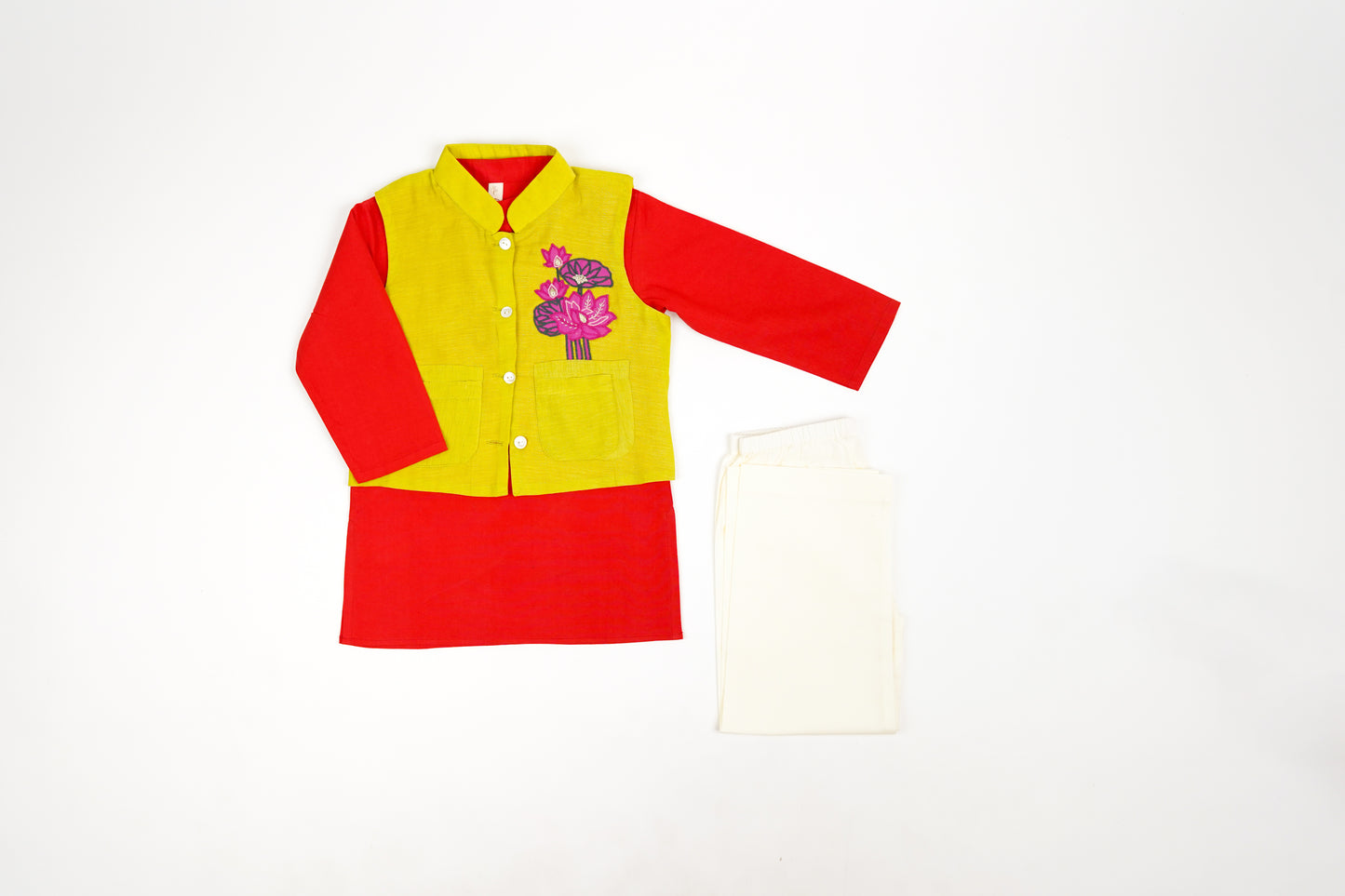 Baagh Hand Painted Kurta Pajama Bandi Set - Firky