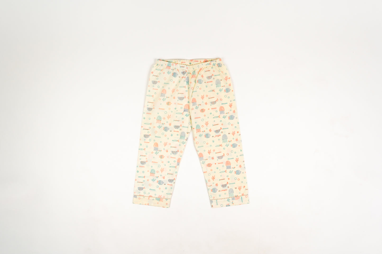 Sea World Print Notched Collar Night Suit with Pajama - Firky