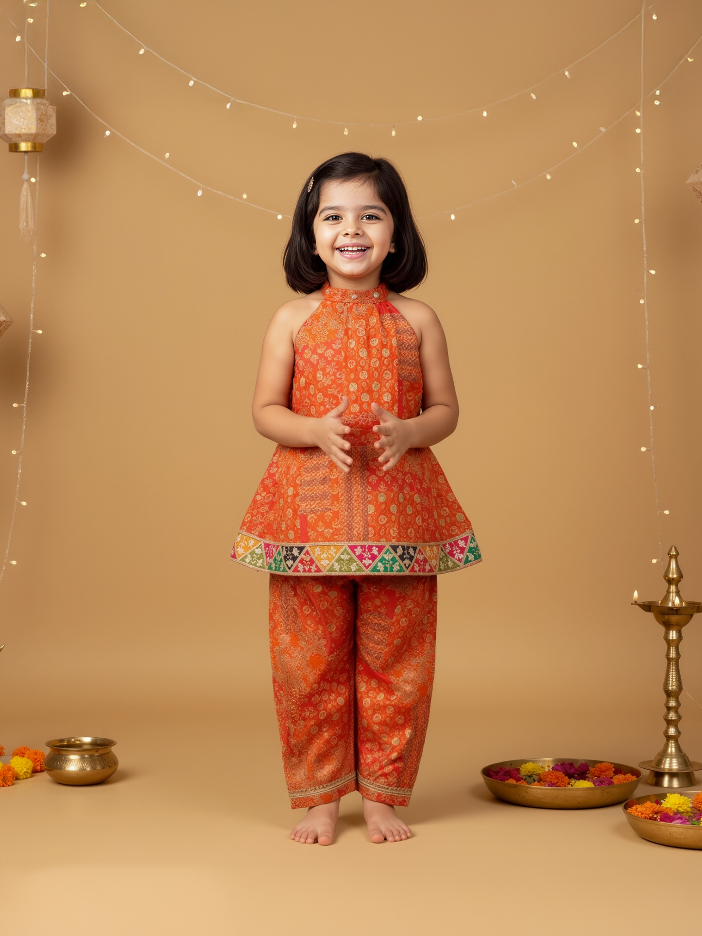 Jugnu Saffron Neck Tie Dress