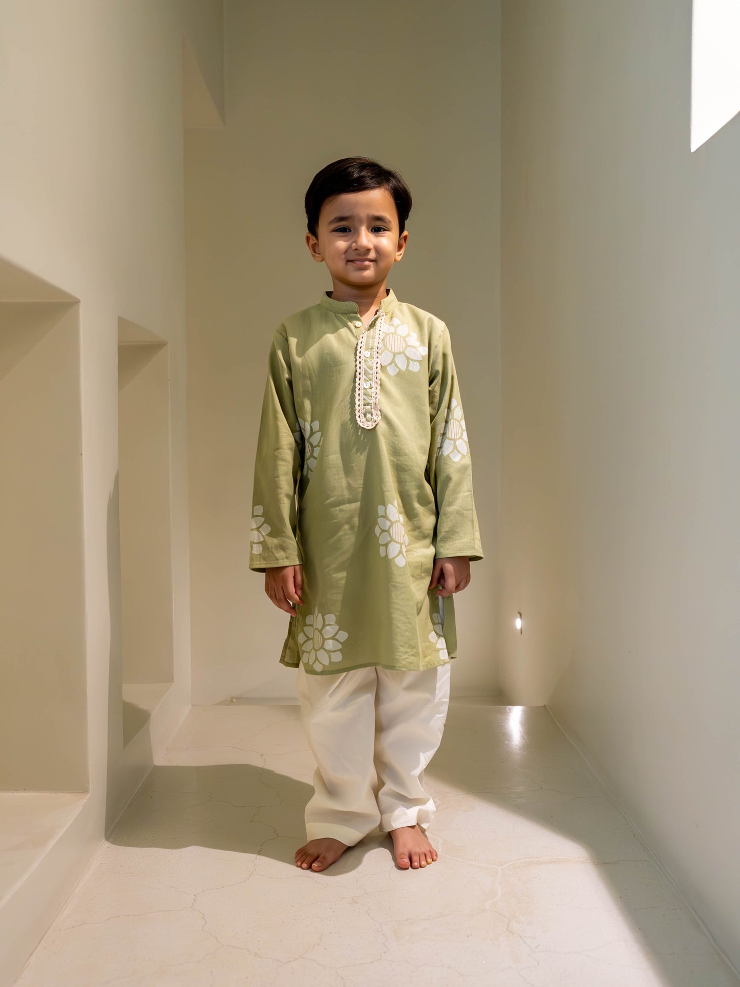 Gulbahar Boys Green Kurta Set