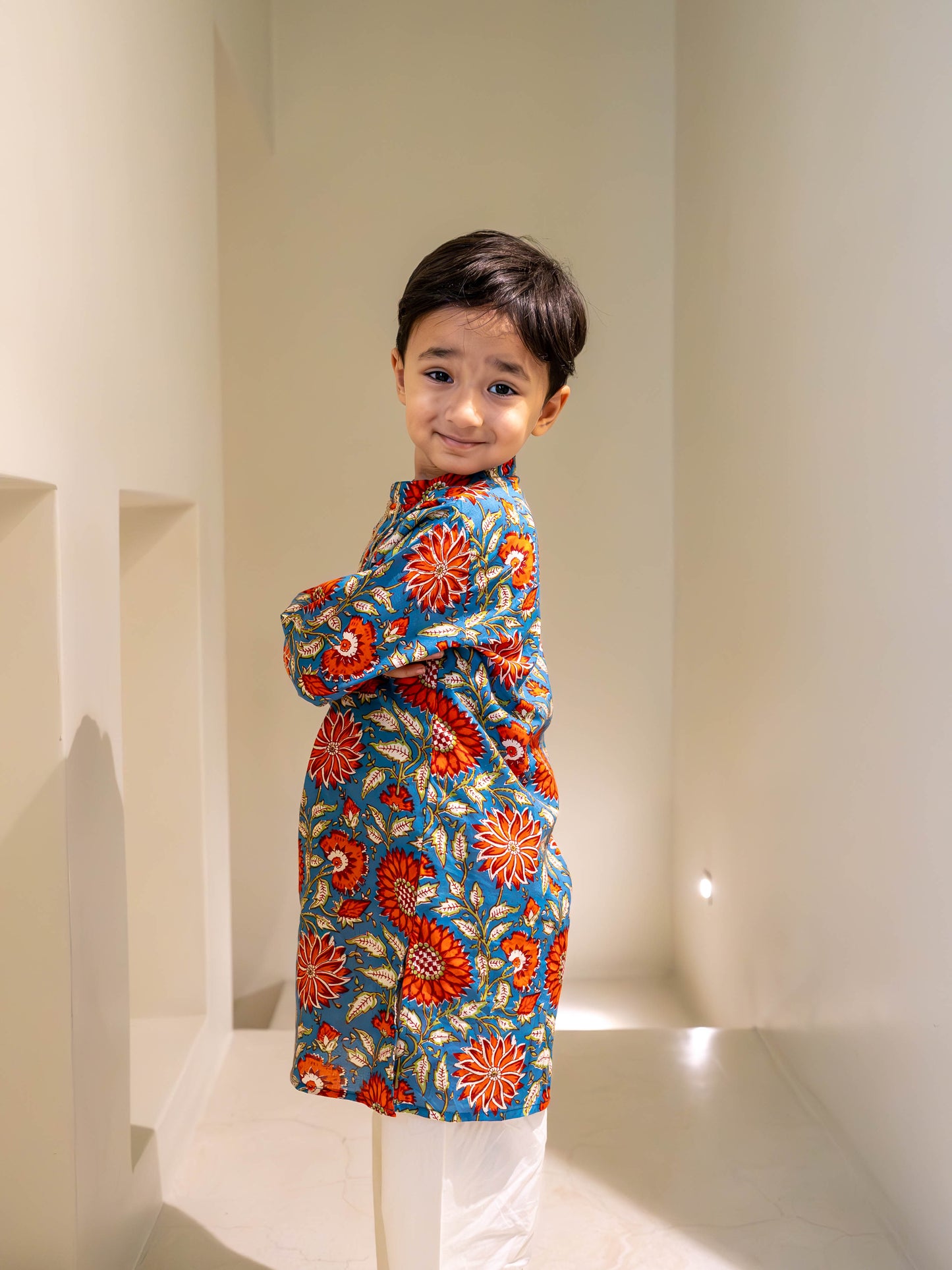Gulbahar Boys Teal Kurta Set