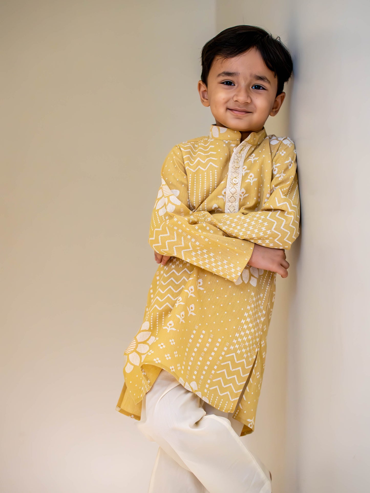 Gulbahar Boys Mustard Kurta Set