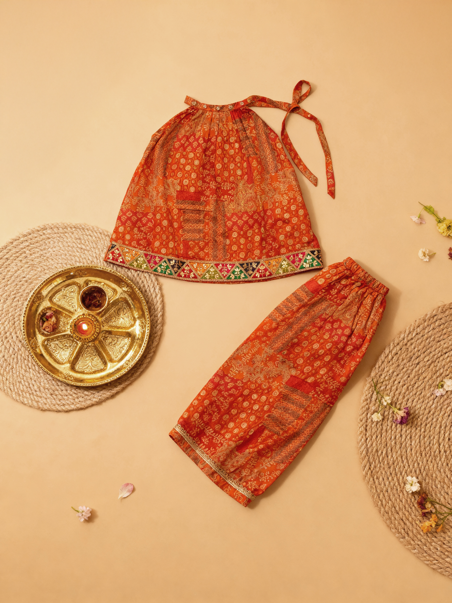 Jugnu Saffron Neck Tie Dress