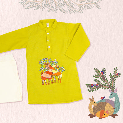 Bhola Hiran Hand Printed Kurta  Pajama Set - Firky