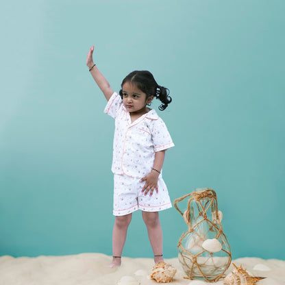 Bunny & Carrot Print Notched Collar Night Suit with Short - Firky