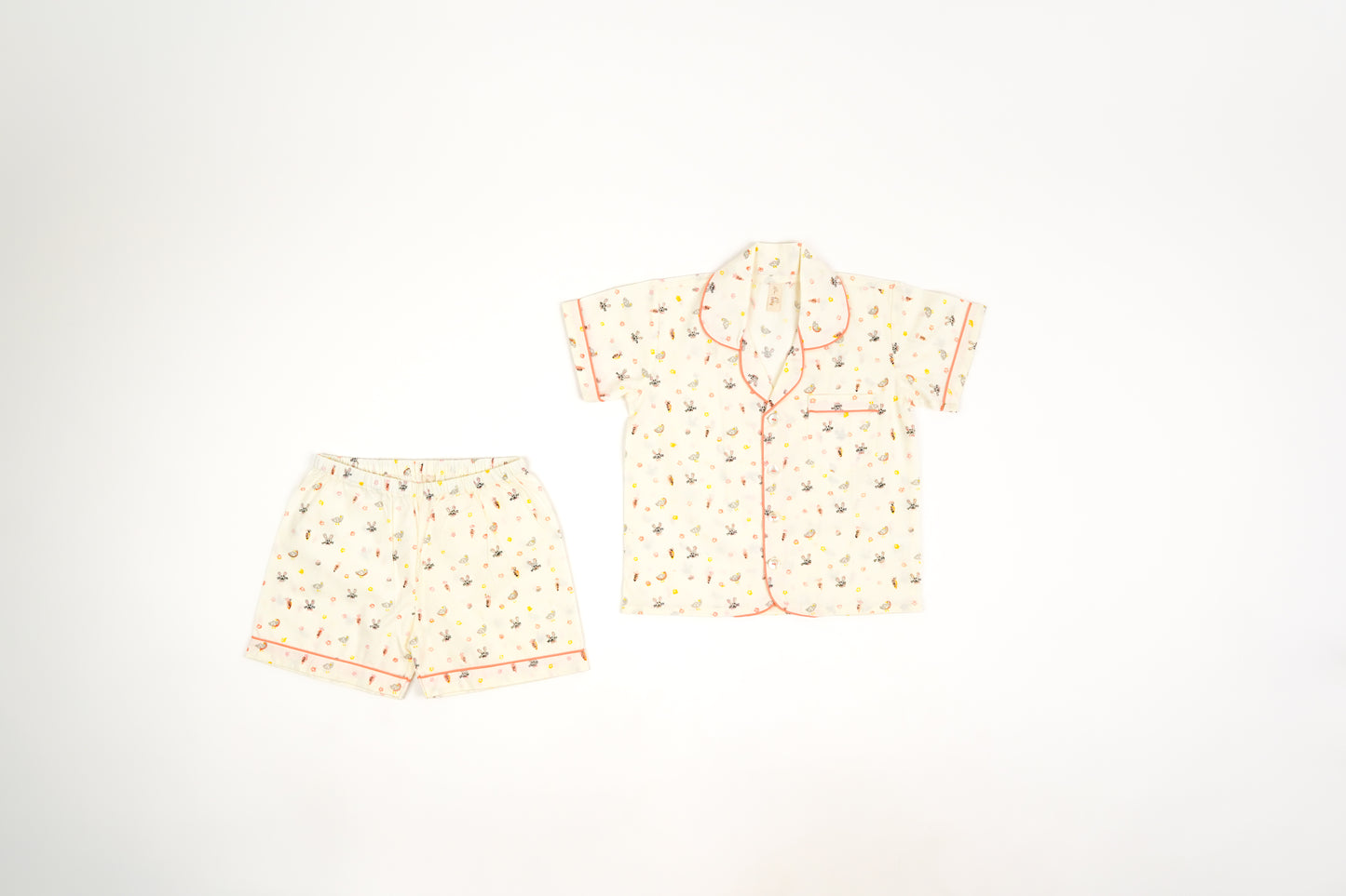 Bunny & Carrot Print Notched Collar Night Suit with Short - Firky