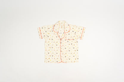 Bunny & Carrot Print Notched Collar Night Suit with Short - Firky