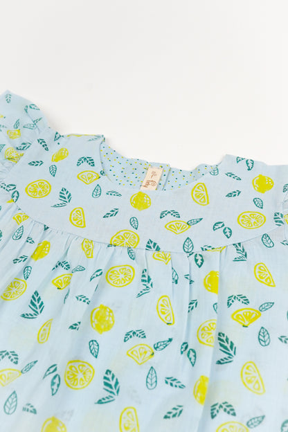 Nimbu Print Flutter Sleeve Dress - Firky