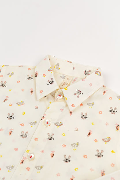 Bunny & Carrot Print Boys Collar Shirt - Firky