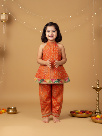 Jugnu Saffron Neck Tie Dress