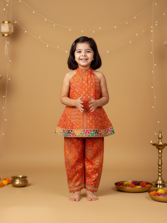 Jugnu Saffron Neck Tie Dress