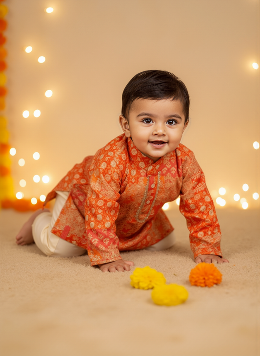 Jugnu Infant Saffron Kurta Set