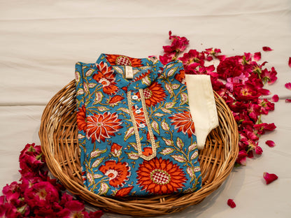 Gulabahar Infant Boys Teal Kurta Set